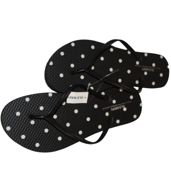 Old Navy Shoes - Old Navy Black White Polka Dot Flip Flops Size 8 NWT's
